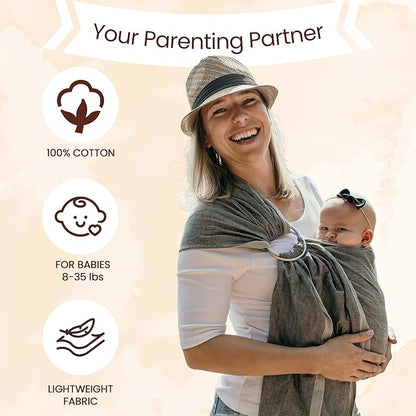 Hip Baby Wrap Ring Sling Baby Carrier for Infants and Toddlers - Beautiful, 100% Soft Cotton Baby Wraps Carrier for Babies 8-35 lbs - Perfect Baby Shower Gifts Moms and Dads - Nursing Cover (Slate)