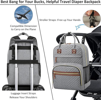 Diaper Bag Backpack Tote with Insulated Pockets for Men Baby Boys Girls Newborn Unisex Tactical Large Capacity, Multifunctional Waterproof Grey