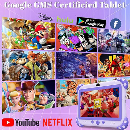 Kids Tablet 7 inch Toddler Tablet for Kids WiFi Tablets 32G Android Dual Camera Parental Control with Kids app Pre-Installed YouTube Netflix (Purple)