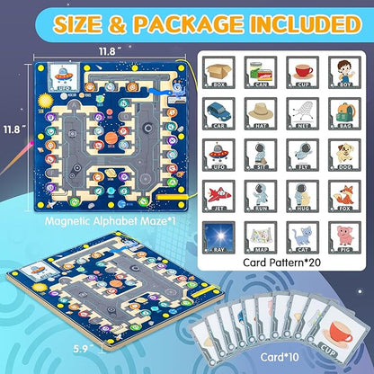 deli Magnetic Alphabet Maze, Wooden Montessori Toys for Tolddlers, Learning Educational Fine Motor Skills Toys for Kids 3 4 5 Year Old Gifts
