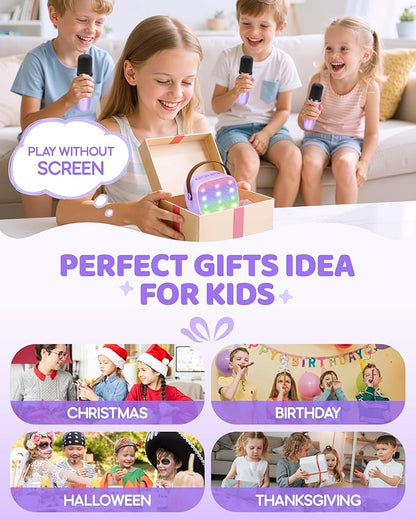 YLL Mini Karaoke Machine for Kids Adults: Portable Loud Speaker with 3 Wireless Microphones -Most Popular Birthday Party Gifts for Girls Boys 3, 4, 5, 6, 7, 8, 9, 10,11+ Year Old Toys (Purple-3 Mics)