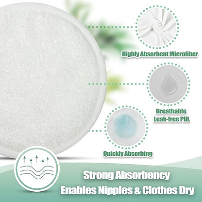 wegreeco Nursing Breast Pads (14 Pack) + Laundry Bag & Travel Storage Bag, 4.7 inch - Washable & Reusable Breastfeeding Nursing Pads (Plain Shape, Watercolors, Large)