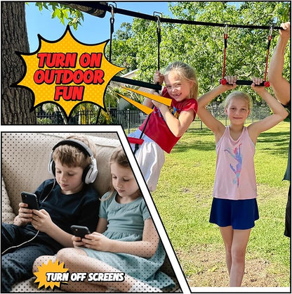 Hapfan Ninja Warrior Obstacle Course for Kids with Rickety Bridge, 50 FT Slackline Kit with Weather-Proof Obstacles, Outdoor Jungle Gym Climbing Toys for Backyard