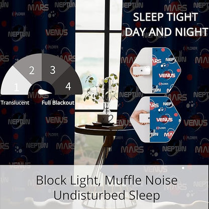 Kids Space Mars Blackout Curtains - 100% Blackout, Thermal Insulated, Noise Reducing,Bring The Cosmos Closer to Kids Room, 2 Panels (Planet Parade, W52×L63)