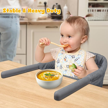 Hook On High Chair: Portable Fast Table Chair with Storage Bag, Clip on High Chairs for Babies and Toddlers, Foldable Baby Feeding Chair with Removable Seat for Home and Travel -Grey
