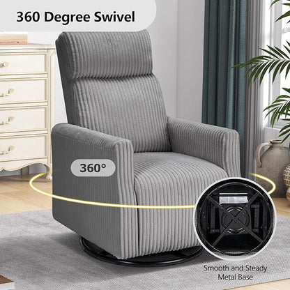 CANMOV Swivel Rocker Chair Set of 2, Swivel Accent Chair with High Back and Arms, Corduroy Glider Chair for Living Room Bedroom Nursery, Grey