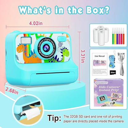 Kids Camera, Upgrade Kids Camera Instant Print, Front Rear Dual Selfie Digital CAM with 1080P Videos, Portable Travel Toy with Games and Music, Christmas Birthday Gift for Boys, Girls and Teens