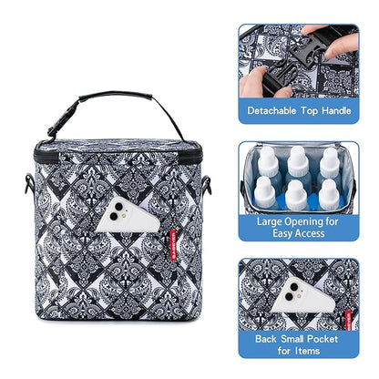 Breastmilk Cooler Bag with Ice Pack Fits 6 Baby Bottles Up to 9 Ounce, Baby Bottle Bag with Shoulder Strap for Nursing Mom Daycare, Black