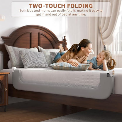 Bed Rail for Toddlers, Baby Bed Rail Guard for Kids, Toddler Bed Rails with Reinforced Anchor Fit, Height Adjustable & Foldable Bed Rail Guard for Twin, Full, Queen & King Beds (Grey, 59IN)