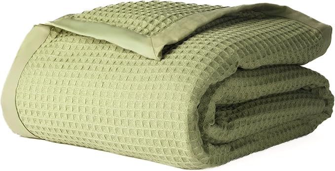 Salt Earth GOTS Certified 100% Organic Cotton Throw Blanket, 60" X 80" Blankets & Throws for Bed, Throw Blanket for Couch,Modern & Cozy Blanket, All Seasons, Waffle Blanket, Soft Blanket (Mosstone)