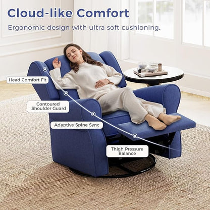 Swivel Rocker Recliner Chair Set of 2, Nursery Glider Chair, Nursery Rocking Chairs, Manual Reclining Chair, Blue