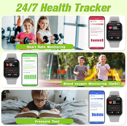 Smart Watch for Kids 1.85" with Fitness Tracker, Sleep Monitor, 22/100+ Sport Modes, DIY Dial, IP68 Waterproof, Step Counter, Heart Rate, Camera, with/Without APP, Gift for 3-12 Years Old Boys Girls