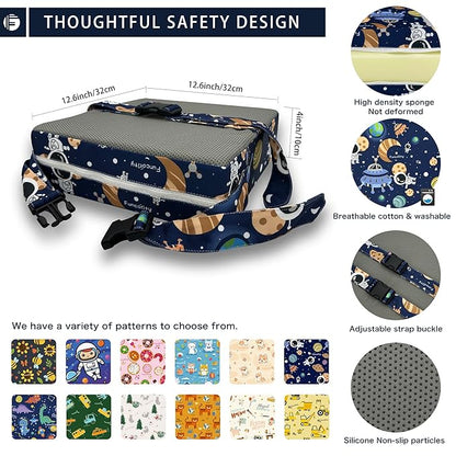 Toddler Booster Seat for Dining Table, Portable Booster Seat for Kitchen Chair, 4 Inch High-Density Foam Cushion with Adjustable Safety Straps and Non-Slip Bottom, Perfect for Kids Travel and Daily