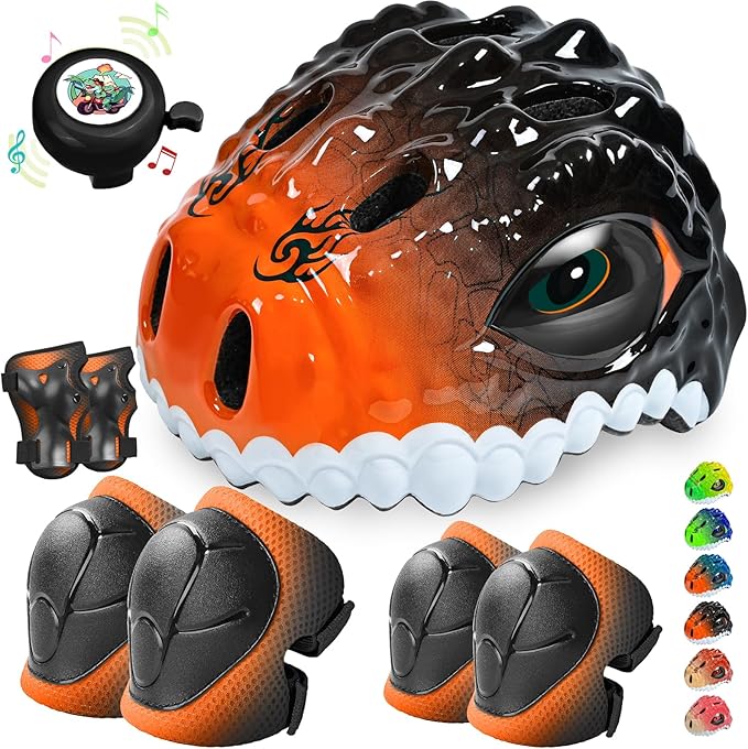 Toddler/Kids Bike Helmet Set for Boys Girls 3D Adjustable Kids Helmet Protective Gear Set Knee Elbow Wrist Pads and Multi-Sports Skateboard Scooter Cycling Roller Balance Bike