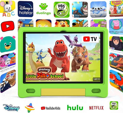 Tablet for Kids 10.1 inch Android 14, 8GB+64GB(TF 1TB) 6000mAh Kids Tablet WiFi6 Parental Control,Face Unlock, 1280 * 800 HD Screen - Green