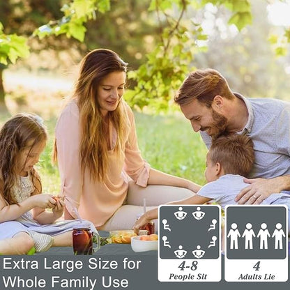 Waterproof Picnic Blanket 80 * 60 in Portable with Carry Strap for Beach Mat or Family Outdoor Camping Party, Park Blanket for Grass Park, Hiking, Travel