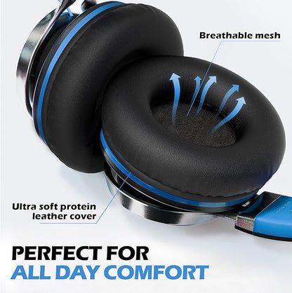 AILIHEN C8 Headphones Wired, On-Ear Kids Headphones with Microphone and Volume Control Foldable Corded Stereo 3.5mm Headset for School Teens Smartphones Chromebook Laptop Tablets Travel (Black Blue)