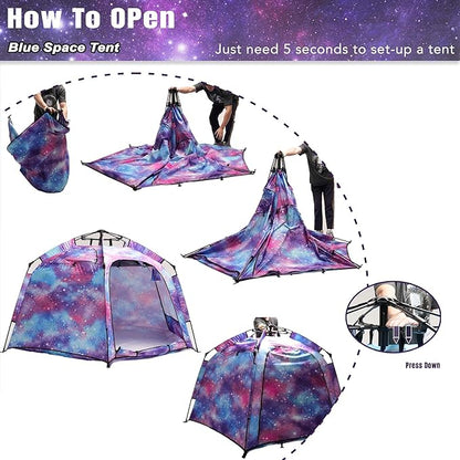 Portable Hexagon Kids Play Tent with LED Strip Lights Indoor Children Play House Easy Set-up Space Large Dream Tent for Night 4-5 Person & Birthday Gifts