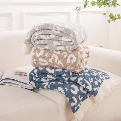 NEXHOME PRO Leopard Soft Blanket Twin Size, Fuzzy Throw Blanket for Couch Bed Sofa Picnic, Knit Blankets for Women Gifts Grey 60 x 80 inches