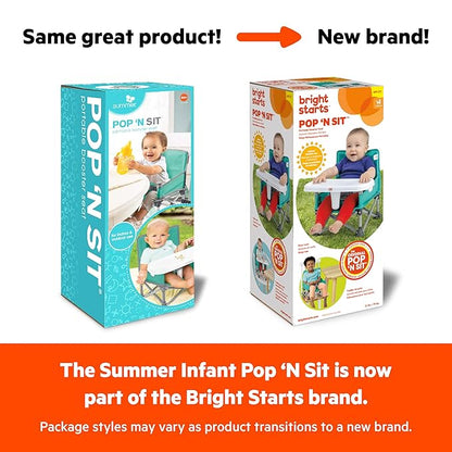 Bright Starts Pop 'N Sit Portable Booster, Indoor/Outdoor Use, Floor Seat with Feeding Tray, Pink, 6 Mos - 3 Yrs