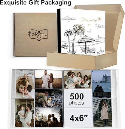 Holoary Travel Photo Album 4x6 500 Photos, Five Pictures Per Page, Large Beach and Vacation Album, Printed Book Cover Travel Design for Honeymoon Memories