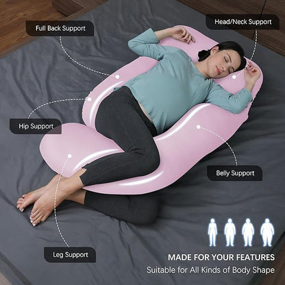 MOON PARK Pregnancy Pillows for Sleeping - U Shaped Full Body Maternity Pillow with Removable Cover - Support for Back, Legs, Belly, HIPS - 57 Inch - Purple - Cooling Cover