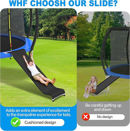 Ergonomic Trampoline Slide with Buffer Region for Children Kids, Outdoor Trampoline Slide Attachment, Heavy Duty Steel, Frame, Easy to Assemble (Silvery)