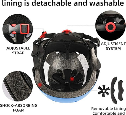 Kids Bike Helmet,Toddler Skateboard Helmets for Ages 2-3-5-8-14 Years Boys Girls，Adjustable Multi-Sport Bicycle Skateboarding Football Roller Skating Scooter Rollerblade Balance Bike Helmet