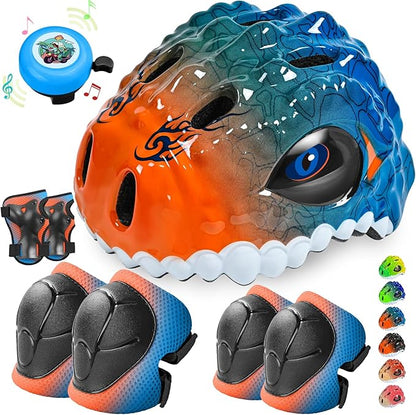 Toddler/Kids Bike Helmet Set for Boys Girls 3D Adjustable Kids Helmet Protective Gear Set Knee Elbow Wrist Pads and Multi-Sports Skateboard Scooter Cycling Roller Balance Bike