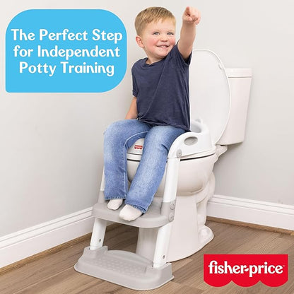 Fisher-Price™ Potty Training Seat with Step Stool Ladder, 2-in-1 Potty Training Toilet for Toddlers with Splash Guard, Anti-Slip Pads, Cushioned Seat (Gray)