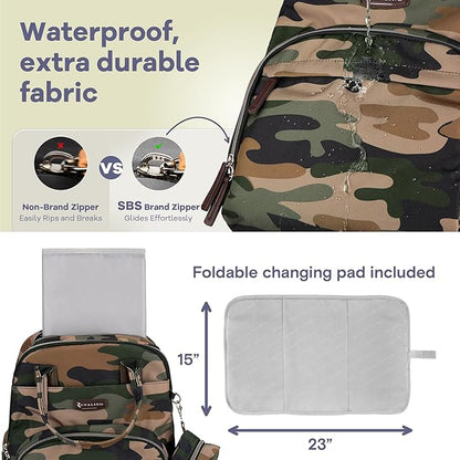RUVALINO Diaper Bag Backpack, Multifunction Travel Pack Maternity Baby Changing Bags, Large Capacity, Waterproof, Green Camo