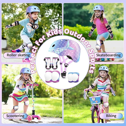 Vvinca Kids Toddlers Bike Helmet Adjustable for Ages 3-5-8 Years, Knee Pads and Elbow Pads Set Wrist Guard Sports Protective Gear Set for Roller Skate Bicycle Skateboard Scooter Girl Boy Birthday Gift