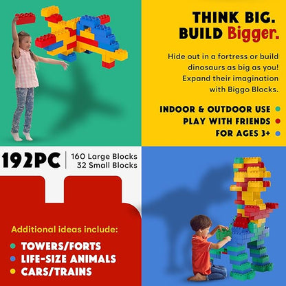Big Blocks for Kids Ages 4-8 — Indoor & Outdoor Blocks for Kids Games — Large Building Blocks (192 pc) Jumbo Set