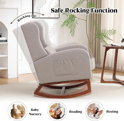 Rocking Chair Nursery, Nursery Rocking Chairs with Foot Rest, Comfy Glider Rocker Nursing Chair with High Back for Nursing, Living Room, Bedroom, Light Grey