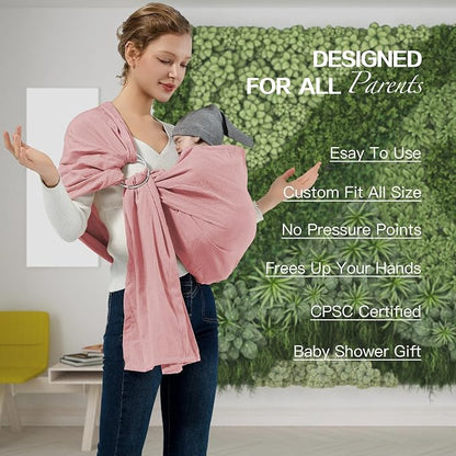 Baby Wrap Ring Sling 7-35 lbs, Baby Sling Carrier for Newborn, Toddler, Infant Holder, Lightweight Baby Carrier Wraps, Pink