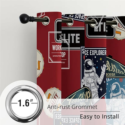Kids Space Astronaut Blackout Curtains - 100% Blackout, Thermal Insulated, Noise Reducing, Perfect for Kids Room and Nersurys, 2 Panels (Space Badge Crew, W52×L63)