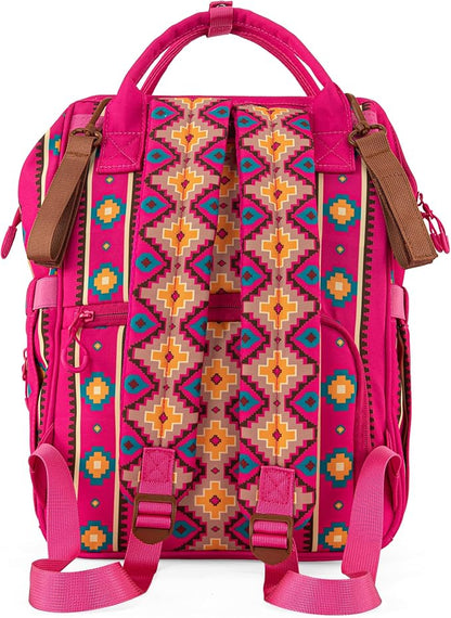 Wrangler Diaper Bag Backpack Aztec Travel Backpack Purses Western Multi-Function Baby Bags for Mom with Waterproof Insulated Pockets