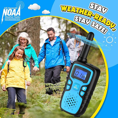 Wishouse Walkie Talkies for Kids Rechargeable Long Range,Xmas Birthday Gift for 4 5 6 7 8 9 Year Old Boys Girls,Hiking Gear Camping Games Cool Toys with NOAA,SOS Siren,Lamp,Lanyards,Easy to Use,2 Pack