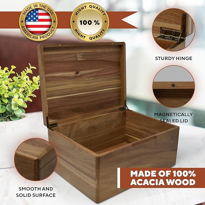 Time Capsule Box 1st Birthday - First Birthday Keepsake Gifts for Babies, Custom First Memory Time Capsule Box with Hinged Lid, Personalized Gift for New Parents, Acacia Wood Storage, 11.5x8.5x5.5 in