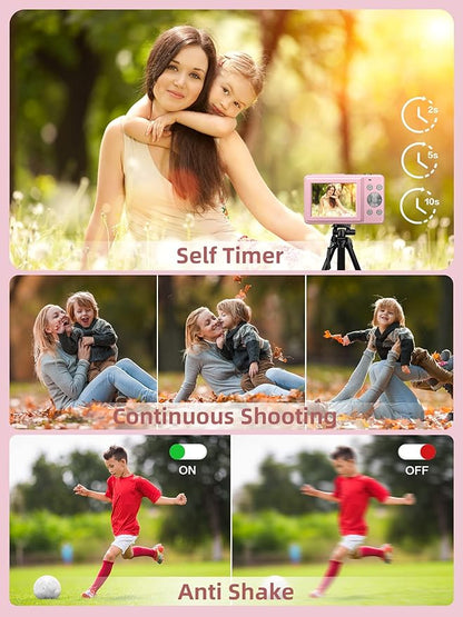 Digital Camera, FHD 1080P Digital Point and Shoot Camera with 16X Zoom Anti Shake, Compact Small Camera for Boys Girls Kids