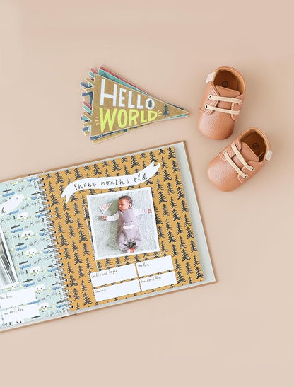 Lucy Darling Little Camper Baby Memory Book – First Year Journal, 5-Year Milestone Scrapbook & Photo Album – Rustic, Woodland Adventure Keepsake for Baby Boy or Girl – Ideal Gift