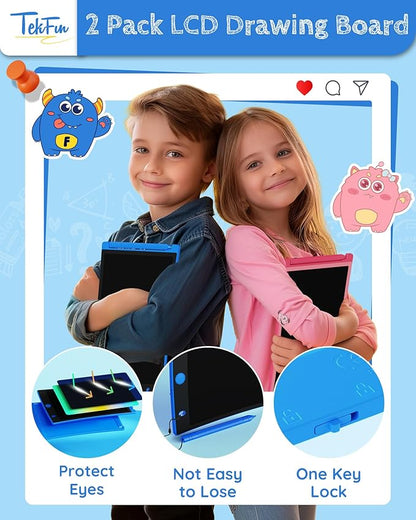 TEKFUN 2 Pack LCD Writing Tablet with Stylus, 8.5in Erasable Doodle Board Mess Free Drawing Pad for Kids, Car Trip Educational Toys Birthday Christmas Gift for 3 4 5 6 7 Girls Boys (2*Blue)