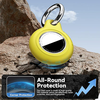 Upgrade Waterproof 2 Pack Airtags Holder with Apple Airtags Keychain, Hard PC Air Tag Case, Anti-Scratch & Shock Air tag Holder, Men's Women's Keyrings & Keychains-Black+Yellow