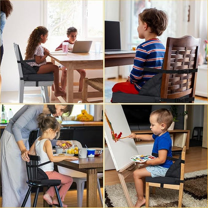 Toddler Booster Seat for Dining Table, Booster Seat for Table, 12.6x3.34 Inch Portable High Chair for Travel, HOSEASCA Compact Lightweight Travel Booster Seat with Adjustable Straps for Baby(Black)