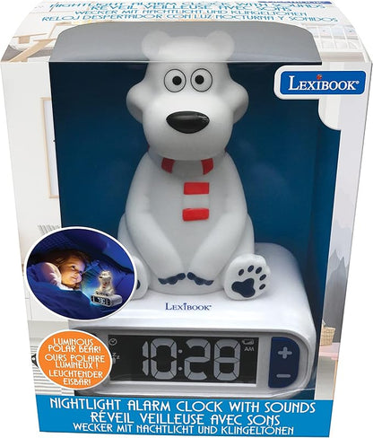LEXiBOOK Polar Bear Digital Alarm Clock for Kids with Night Light Snooze, Childrens Clock, Luminous, White, RL800PB
