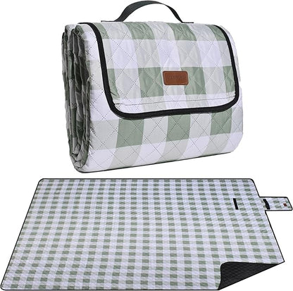 Extra Large Picnic Blanket 80''x 60'' Picnic Mat Waterproof Sand Proof Foldable for Beach, 5-Layer Outdoor Blanket for 6 to 8 Adults,Camping Lawn Hiking Travel Park Music Festival Wedding Mats(Green)
