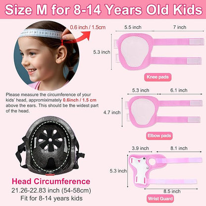 Kids Bike Helmet with DIY Stickers and Knee Pads Elbow Pads Wrist Guard Set for Ages 3-8-14 Toddler Boys Girls Helmet for Roller Skates Cycling Skateboarding Bicycle Scooter
