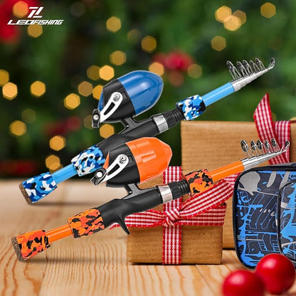 LEOFISHING 2 Set Kids Fishing Pole Set with Full Starter Kits Portable Telescopic Fishing Rod and Reel Cambos with All The Necessary Fishing Kits for Boys Girls and Youth