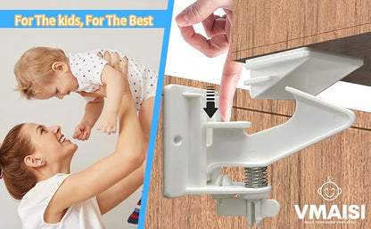 20 Pack Cabinet Locks Child Safety Latches - Vmaisi Baby Proofing Cabinets Drawers Lock - Upgraded Stronger Adhesive Easy Installation - No Drilling