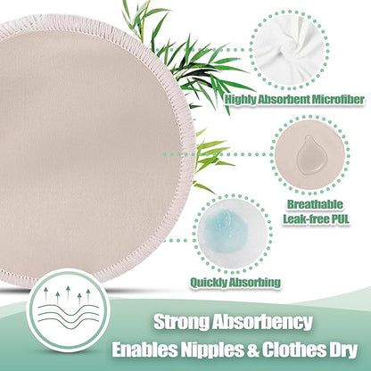 wegreeco Nursing Breast Pads (14 Pack) + Laundry Bag & Travel Storage Bag, 4.7 inch - Washable & Reusable Breastfeeding Nursing Pads (Rose Gold, Large, Plain Shape)